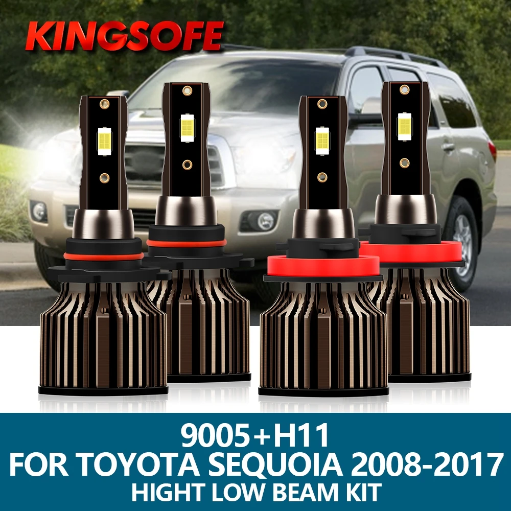 

4 шт., автомобильные фары головного света, H11, HB3, 9005, 100 лм, 6500 Вт, чип CSP, 2008 K, комплект фар дальнего и ближнего света для Toyota Sequoia 2017-
