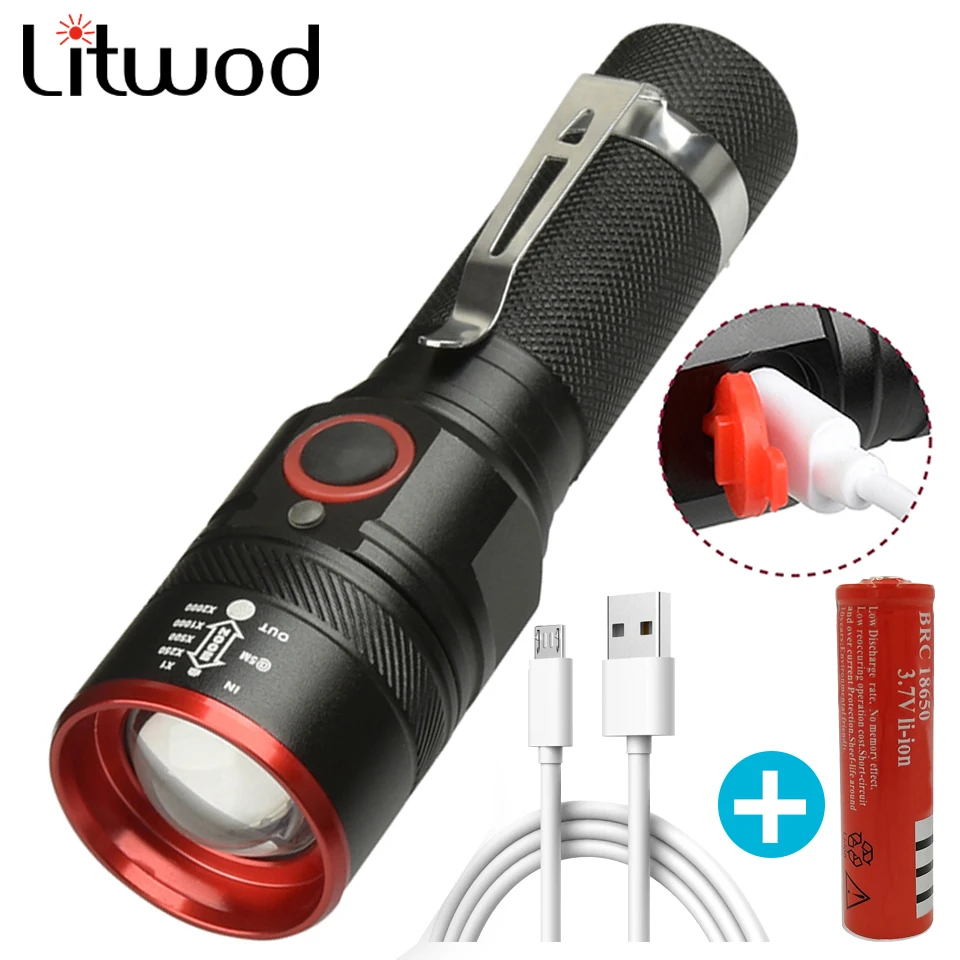 

Led Flashlight High Quality Aluminum XM-L T6 Usb Rechargeable Torch 18650 Battery Zoomable Lantern Waterproof for Camping Light