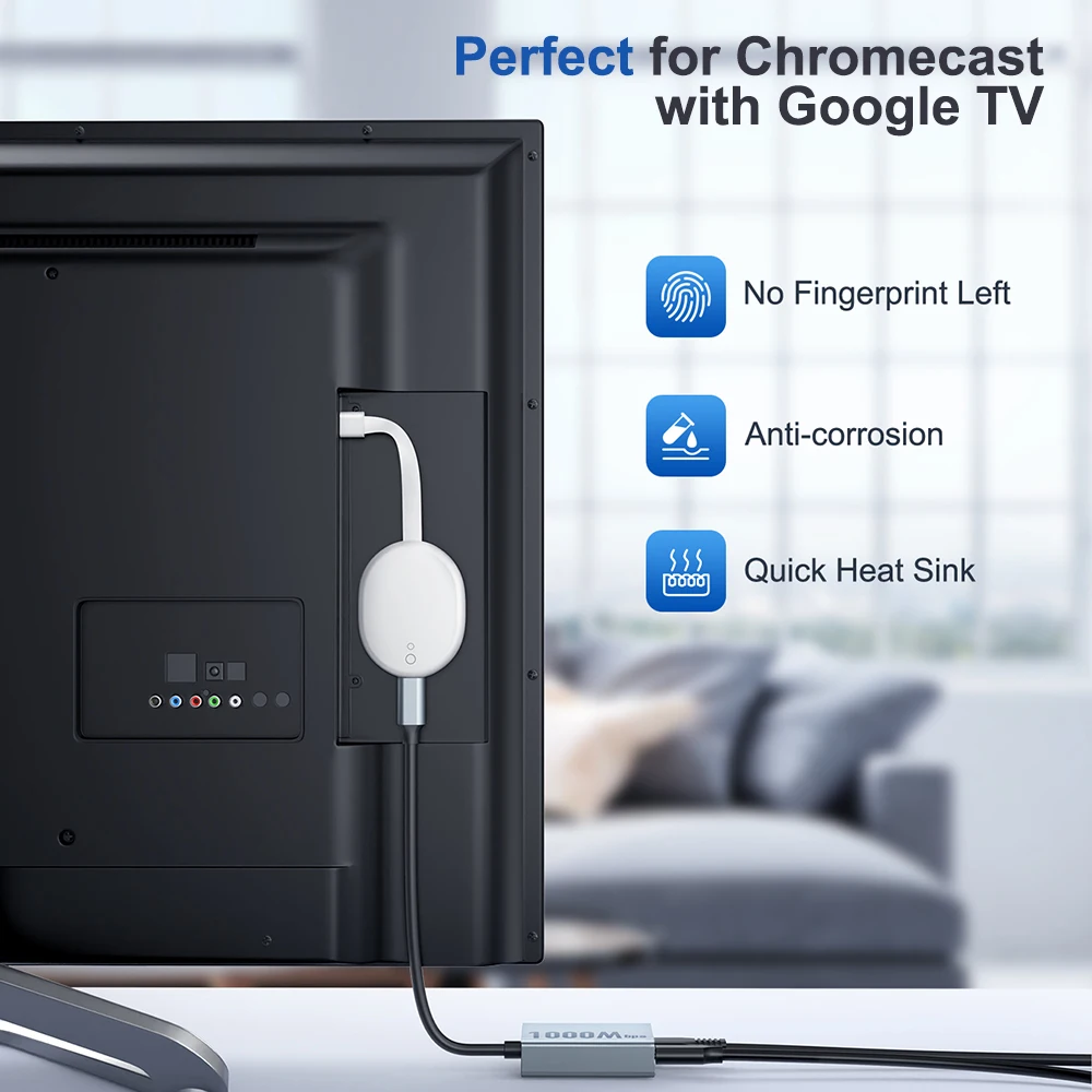 Фото Ethernet-адаптер Goelely 2025 USB Type C для Chromecast с Google TV RJ45 1000 Мбит/с Ethernet-адаптером Plug & Play для Smart TV №3