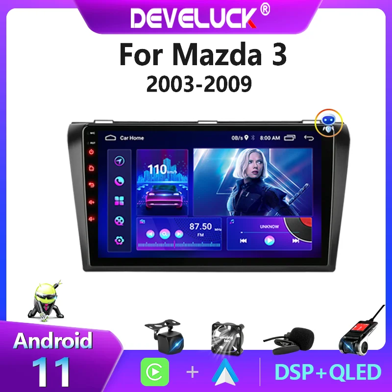 Develuck 2din Android 11 For Mazda 3 2003-2009 Car Radio Multimedia Player Stereo Navigation with BOSE Carplay Speaker Head Unit