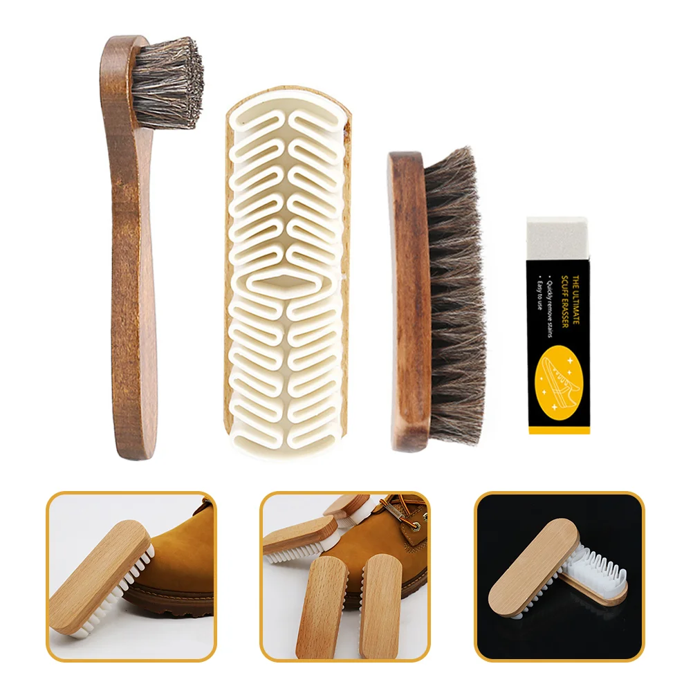 Shoe Polish Applicator Brush Horse Hair Brushes Snow Boots Lotus Tree Suede Polishing Cleaning