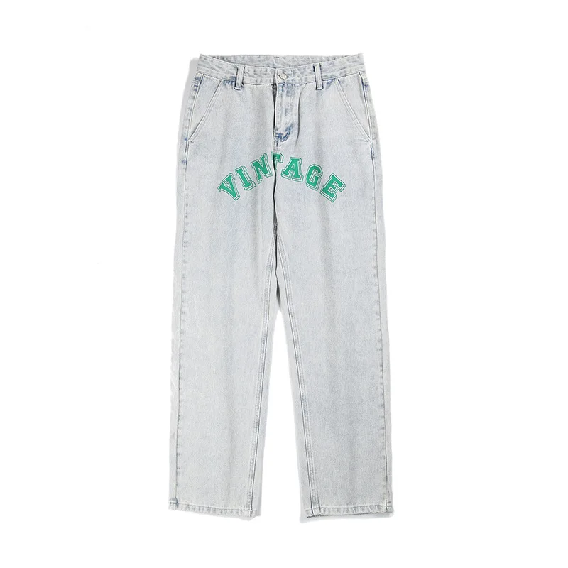 Four seasons new men's jeans loose straight print hip hop street retro trousers fashion streetwear trend men ins hot sale JEANS