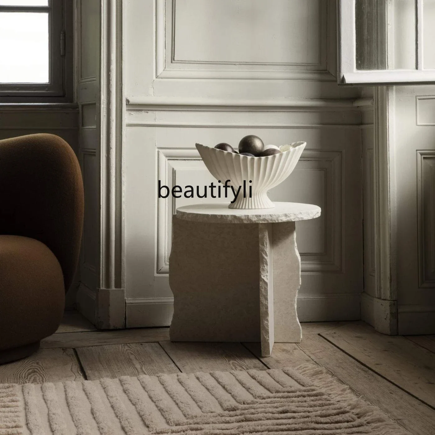 Wabi Sand Wind Дизайнерский натуральный травертин Боковой столик с эффектом трещин