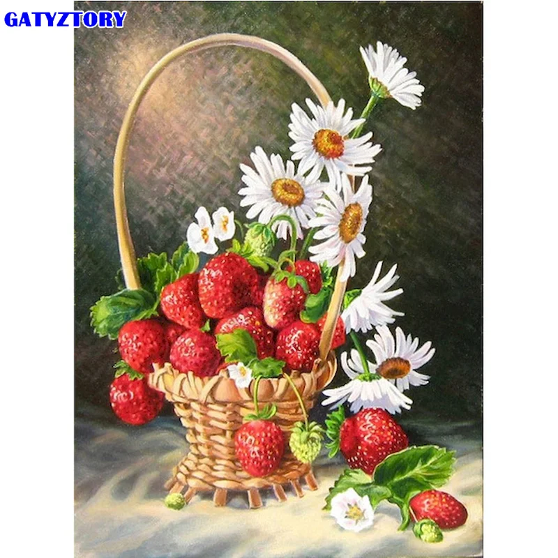 

GATYZTORY Acrylic Paint By Numbers Canvas Painting Kits Daisy Crafts Diy Art Picture By Numbers Strawberry Modern Wall Art For L