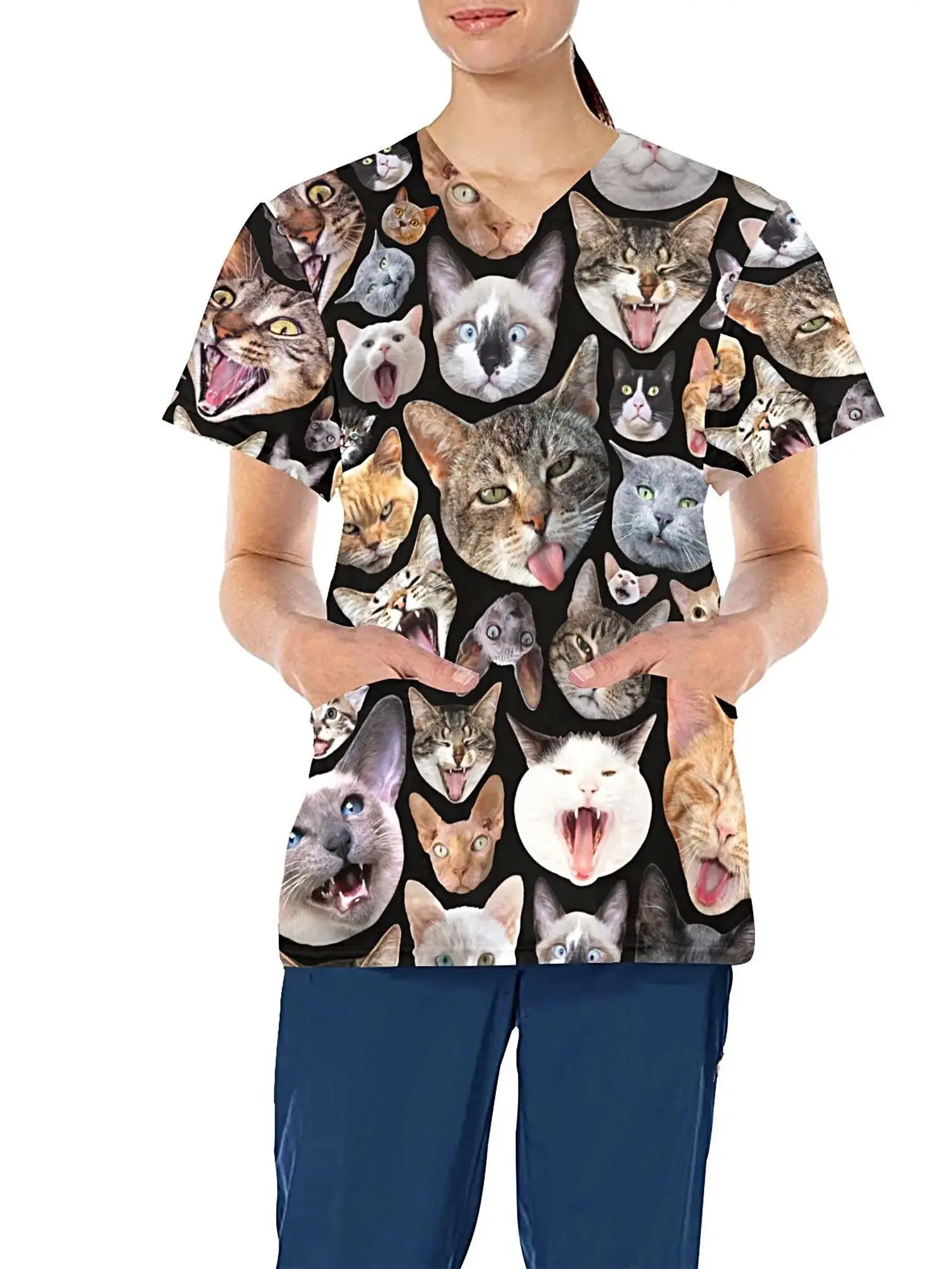 Скрабы медицинская униформа женские топы с дизайном кота для медсестры Vet Medico