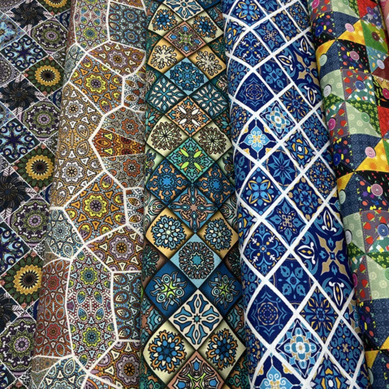 Богемная геометрическая мандала, распечатанная на ткани, винтажная этническая хлопковая лоскутная работа на полметра.