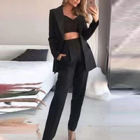 woman vintage black slim fit blazer 3 pcs suit autumn elegant female solid matching sets v neck casual office three piece set