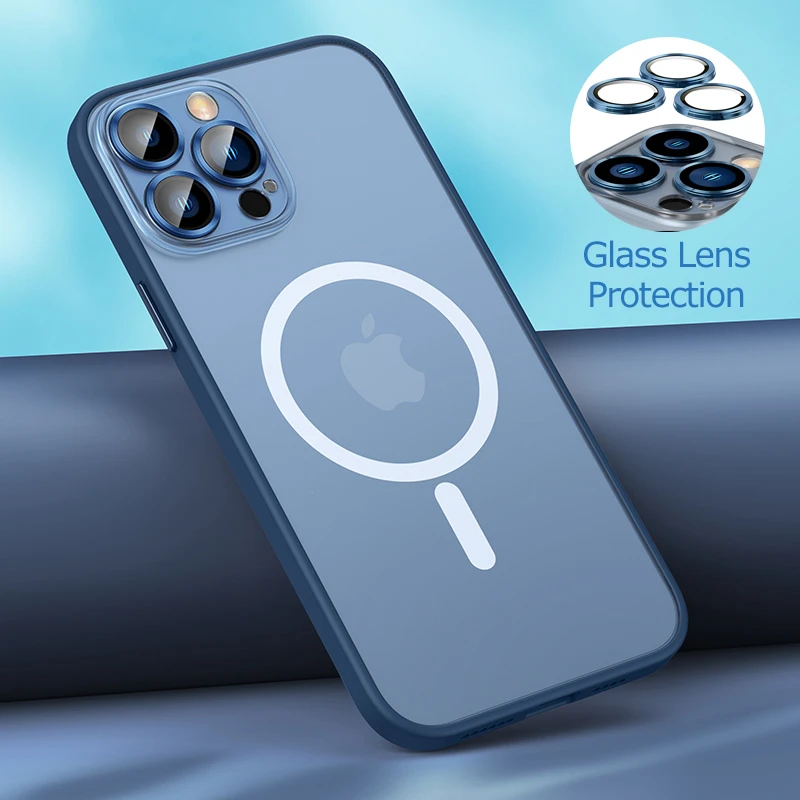 

Luxury Metal Lens Ring Glass Protection Silicone Magnetic Case for iPhone 13 12 Pro Max For Magsafe Wireless Charging Back Cover