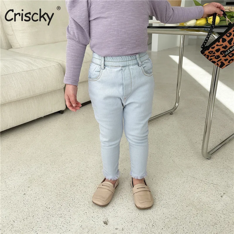 

Criscky Spring Summer Girls Leggings Kids Girl Slim Denim Pencil Pants Autumn Children Elastic Casual Trousers Girls Clothes