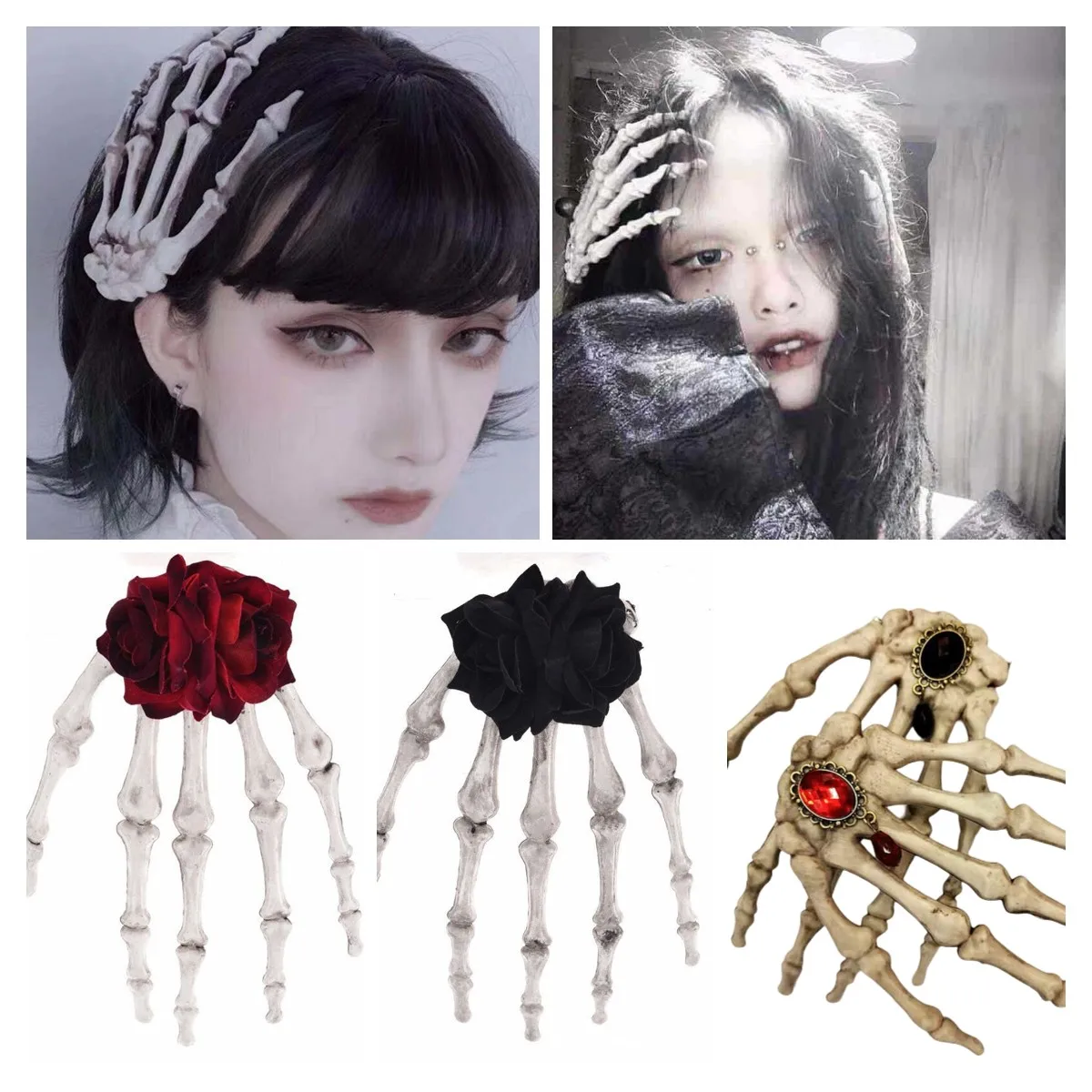 

New Large Size Punk Harajuku Skull Skeleton Hand Hair Clip Women's Fashion Bone Claw Hairpin Halloween Party Hair Accessories