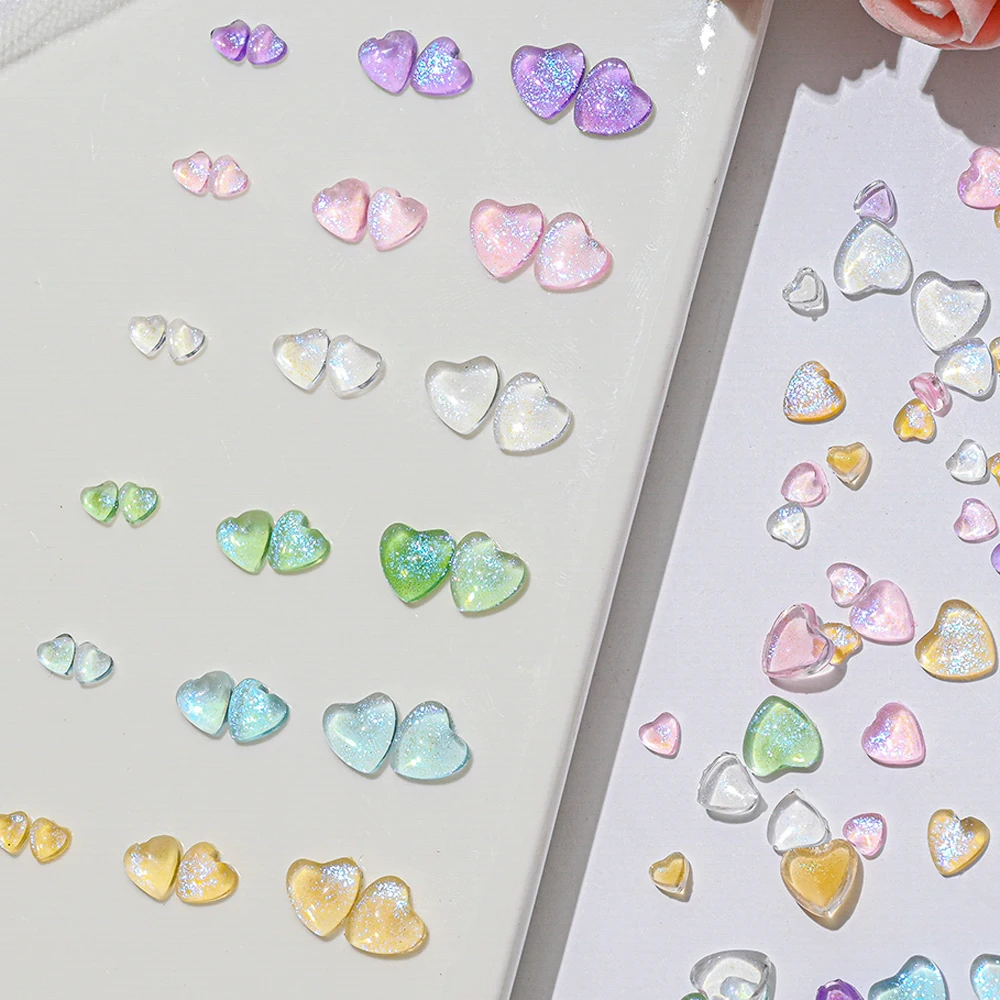 

100pcs Aurora Glitter Love Heart Crystal Nail Charm Cat Eye Valentine's Day Gem Stone Rhinestone for Nail Art Decoration Jewelry
