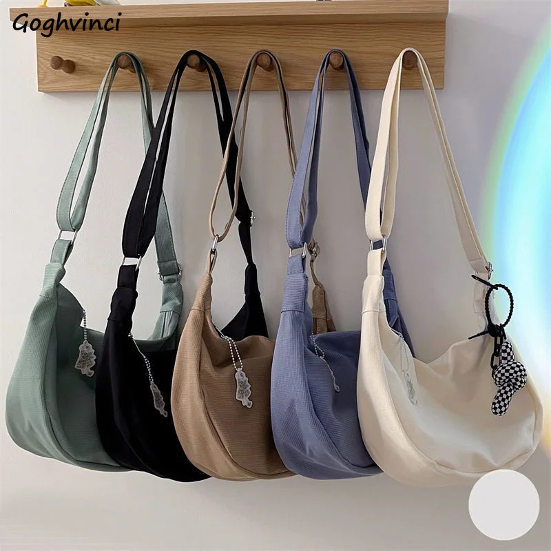 

Shoulder Bags Women Solid Harajuku All-match Simple Multifunction Ulzzang Handbags Large Capacity Hobos Cross-body Bag Teens Ins