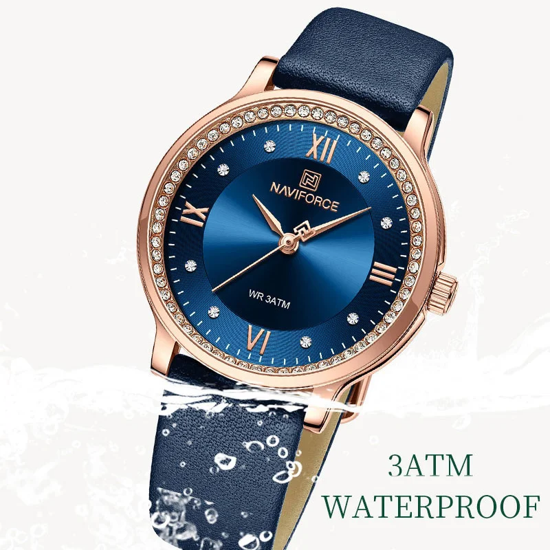 NAVIFORCE Women's Watch Casual Fashion Dress Leather Strap Ladies Quartz Waterproof Wristwatch Gift Romatic Relogio Feminino