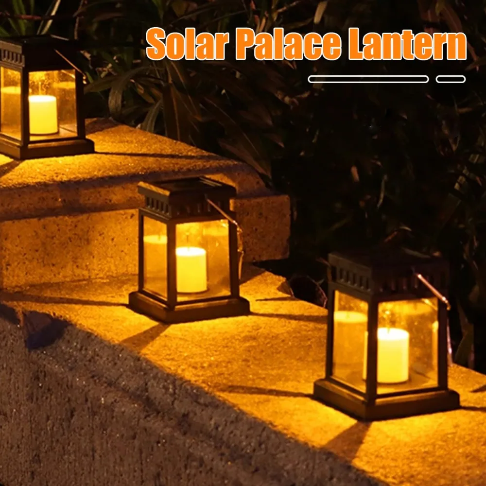 

Solar Candle Lantern Lamp Retro Palace Lantern Decor For Outdoor Courtyard Villa Patio Small Wind Light Candle Flashing Lanterns