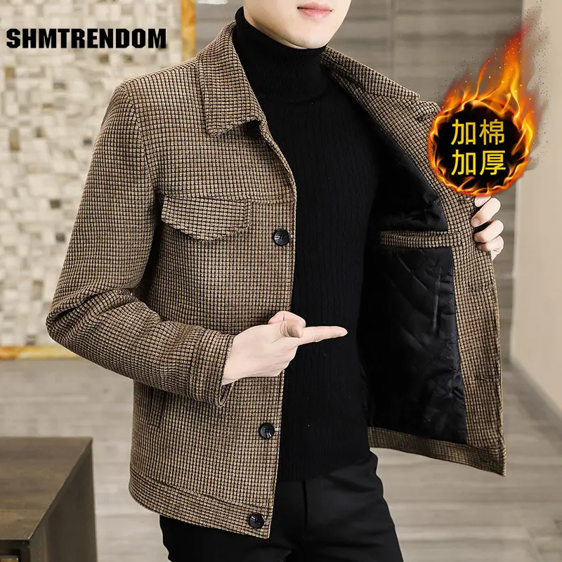 British Style Legible Winter Wool Jacket Men High-quality Wool Coat Men Casual Loose Short Plaid Wool Coat for Men Coats S-3XL