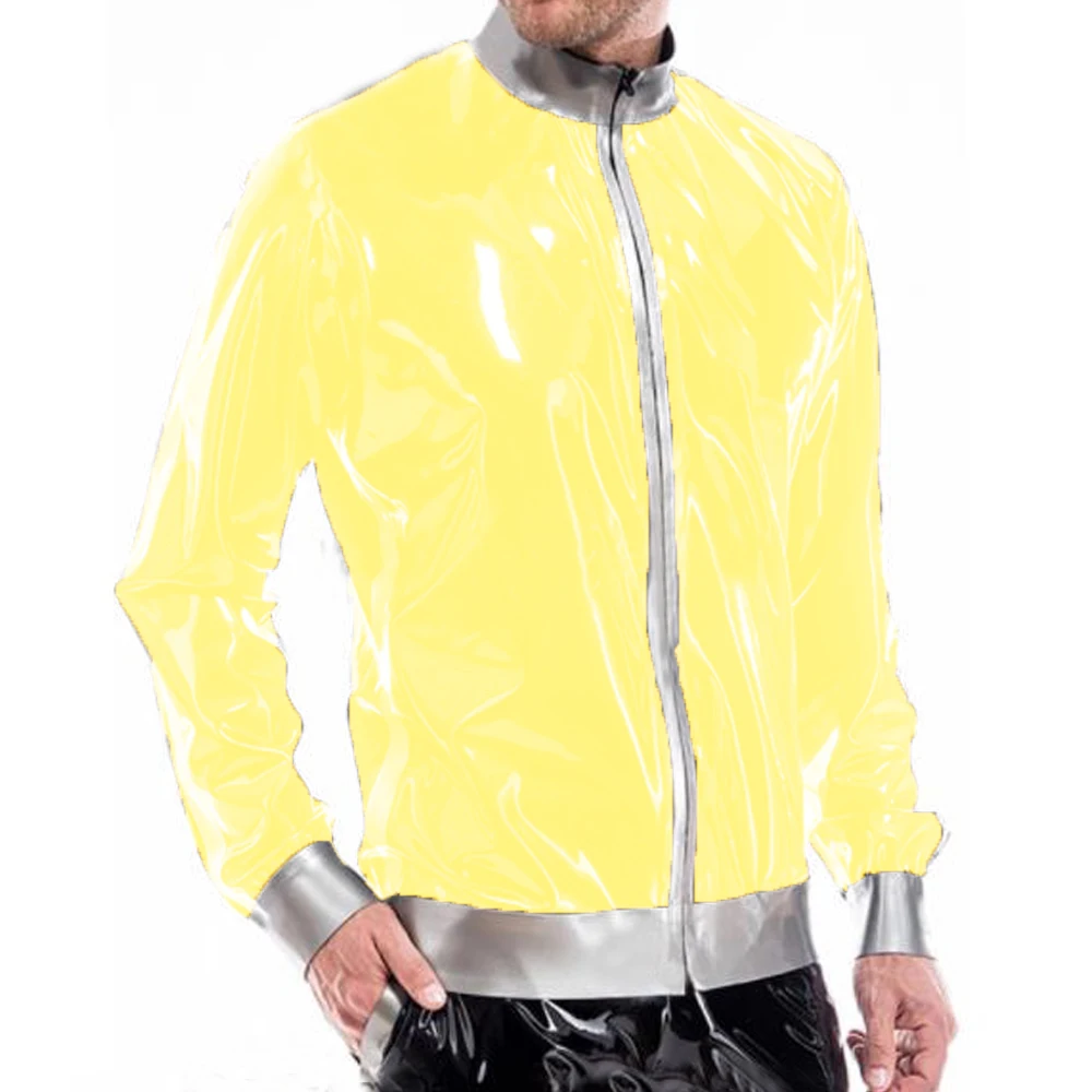 Мужской латексный спортивный топ на молнии с длинным рукавом топы для бега и