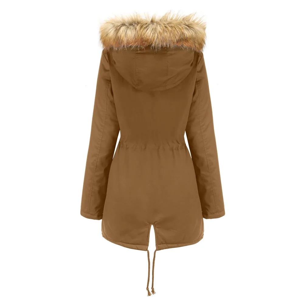 Thick Warm Winter Coat Women Luxury Fox Fur Hooded Zipper Closure Solid Fashion Causal Cotton Coat Outwears Jackets Clothes New