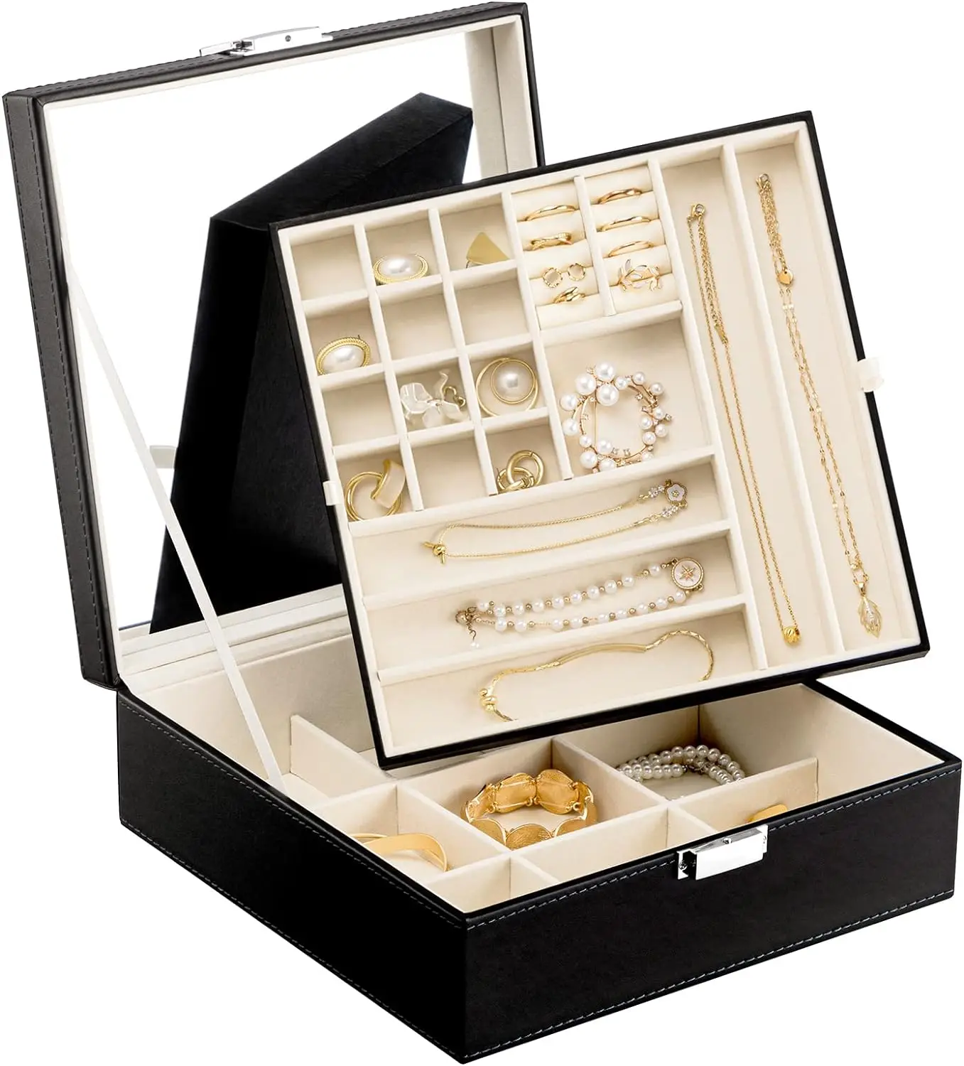 

Portable Jewelry Box Jewelry Organizer Display Travel Jewelry Case Boxes Waterproof Leather Storage Zipper Jewelers