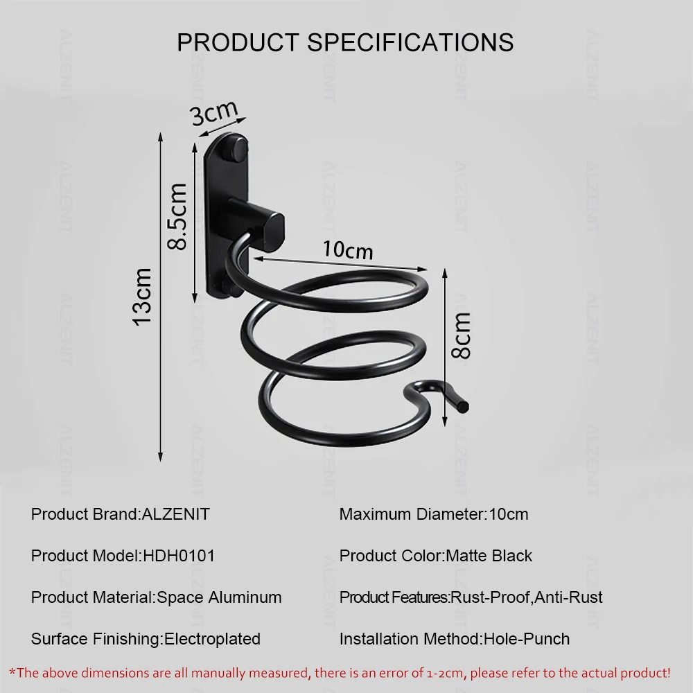 hair dryer holder spiral stand storage rack matte black straighteners organizer wall mount aluminum shelf bathroom accessories free global shipping