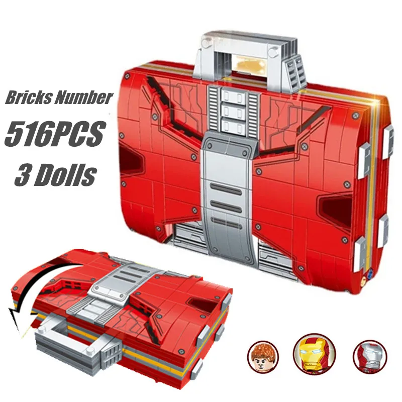 

Disney Marvel Avengers Ironman Suitcase Heroes Case Iron Man Mini Dolls Toys Figures Model Building Blocks Kits Bricks Kids Toys