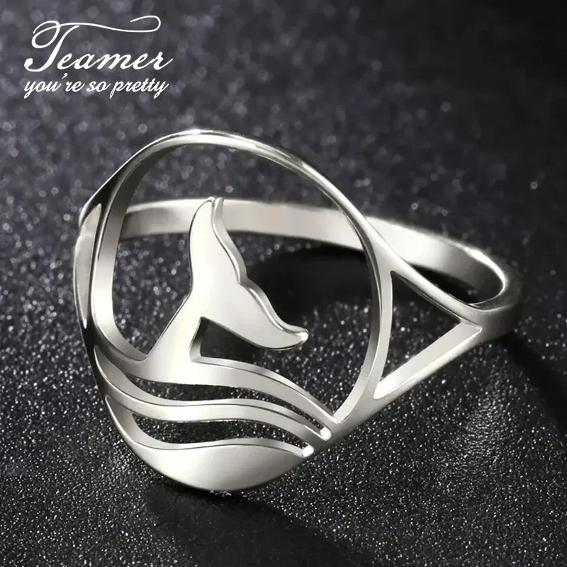 Дельфины хвостовые кольца женские модные животные нержавеющая сталь с широкими