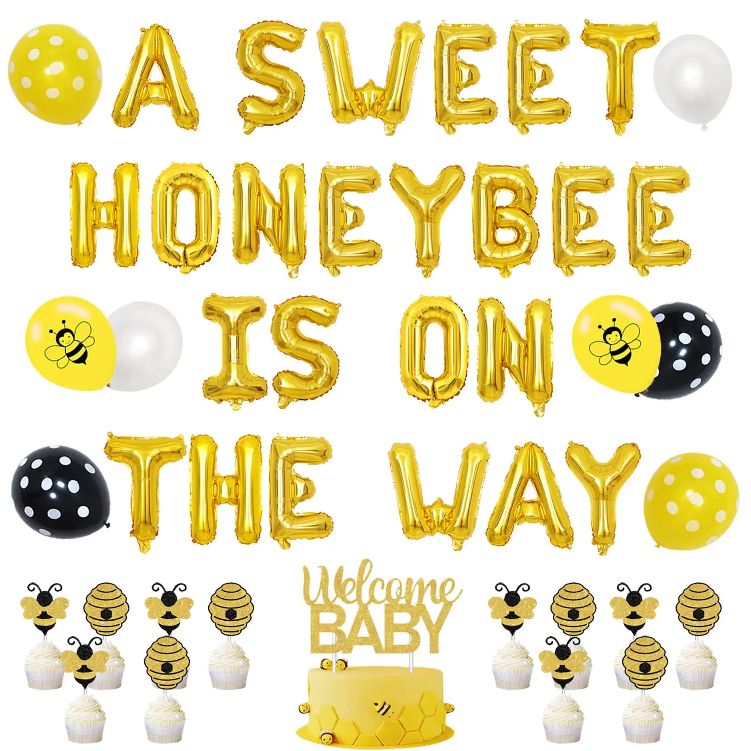 A Sweet Honey Bee Is on The Way Party Decoration Bee Balloon Cupcake Topper for Baby Shower Welcome Baby Birthday Party Supplies