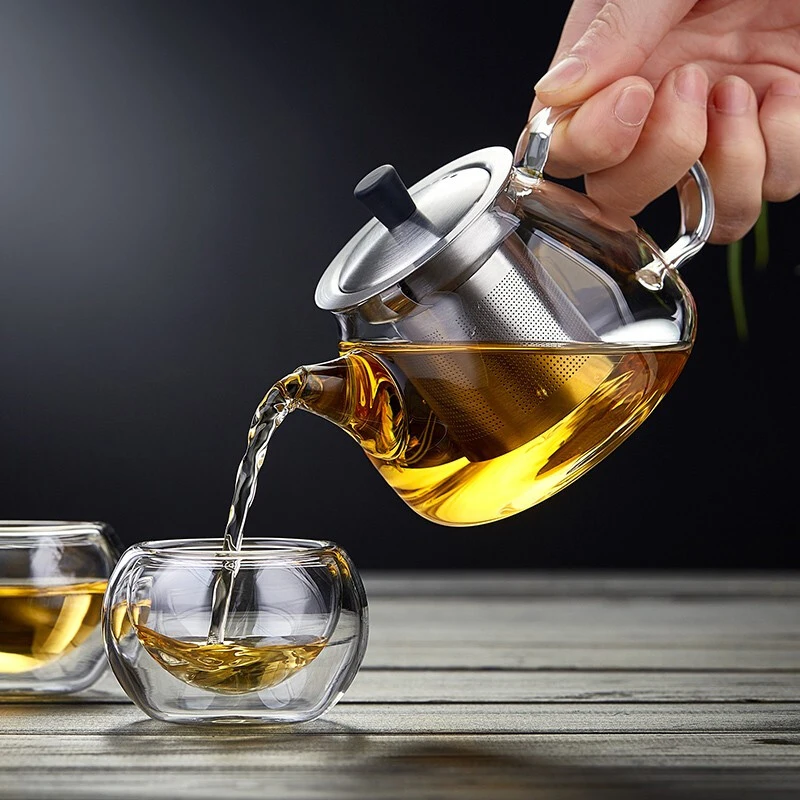 

Filter Kung Fu Glass Tea Pot Stainless Steel Strainer Hot Water Glass Tea Pot Set Warmer Tea Ceremony Tea Kettle Chinese Tea Set