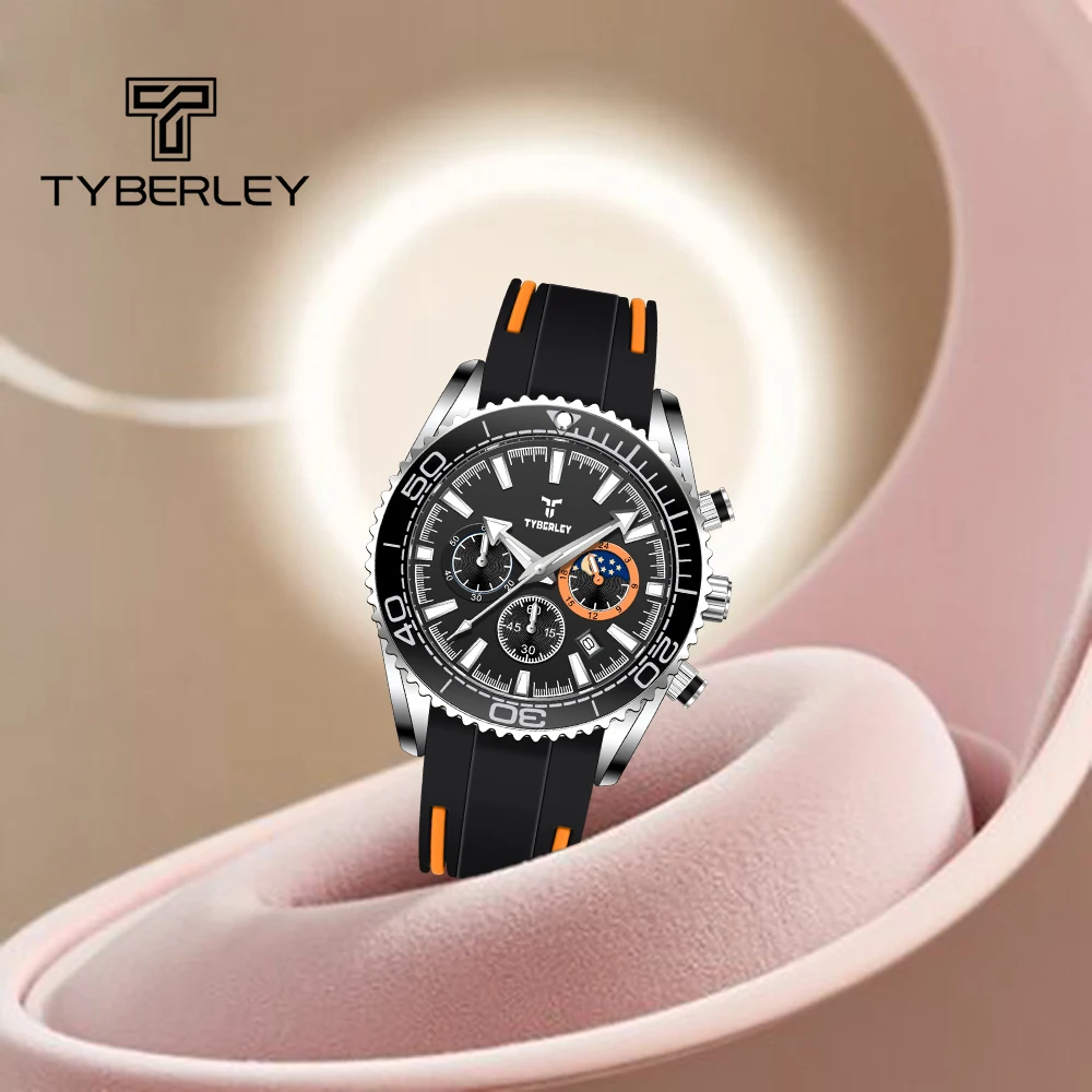 Фото TYBERLEY 2025 Новые мужские кварцевые часы Модный тренд Спортивный стиль 30 метров Водонепроницаемый дизайн Светящаяся функция указателя Кварцевые часы №1