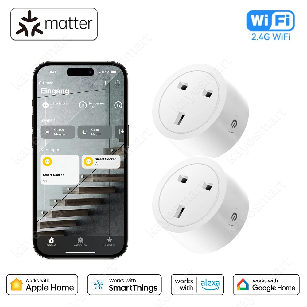 Matter Smart Plug Mini WiFi Socket 16A UK Home Outlet App Дистанционное управление Таймер работает с HomeKit