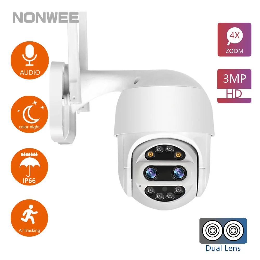 

3MP HD Security WiFi Camera Color Night Outdoor 4X Zoom Speed Dome Waterproof Auto Tracking Alarm Sound Light Security Camera