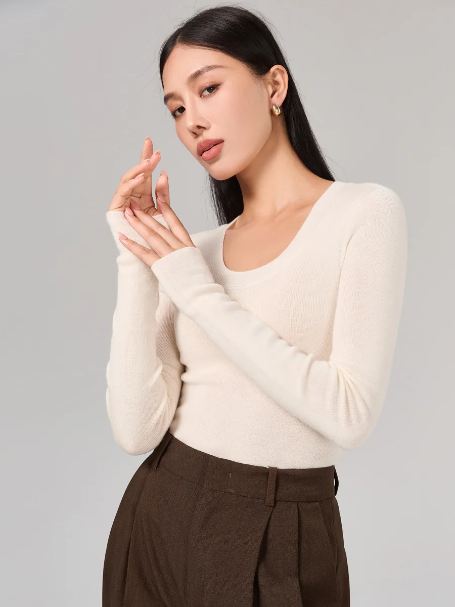 Шерстяной свитер с 2024 года новый осенне-зимний корейский U-образным вырезом