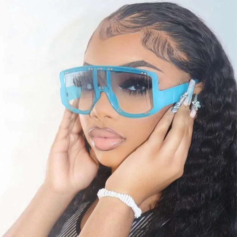 

Half Frame Rivet Y2K Sunglasses Women Oversized Sun Glasses Men Fashion Wraparound Punk Shades Eyewear Blue Pink Mask Sunnies