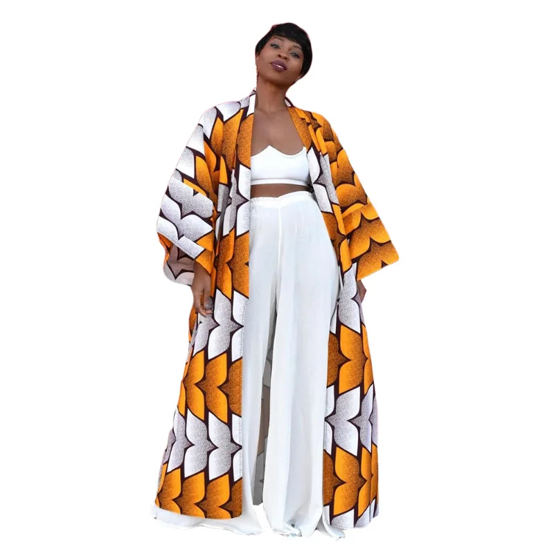 

African Dresses for Women African Ethnic Print Loose Long Trench Coat Streetwear Dashiki African Clothes Cardigan African Kimono