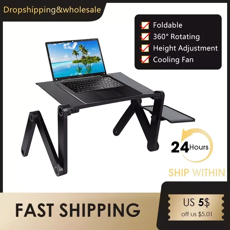 

Adjustable Portable Aluminum Laptop Desk for Ergonomic TV Bed PC Table Stand Notebook Table Desk Stand With Mouse Pad 420*260 mm