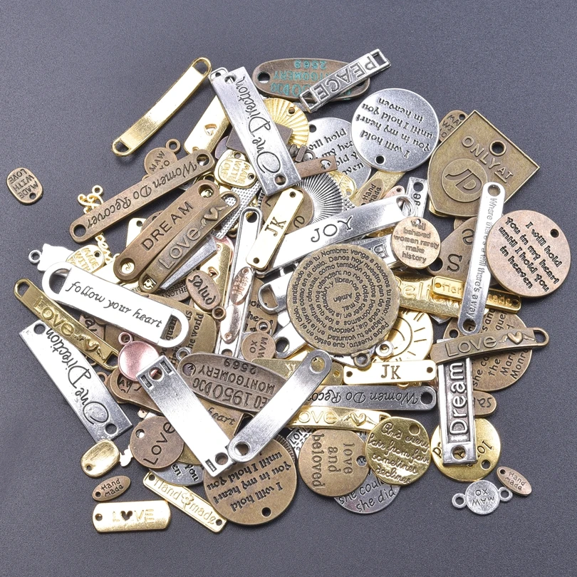 

10-30pcs Words Tag Charm Pendant Love Dream Believe Metal Alloy Charms For Jewelry Making Supplies Handmade Components Wholesale
