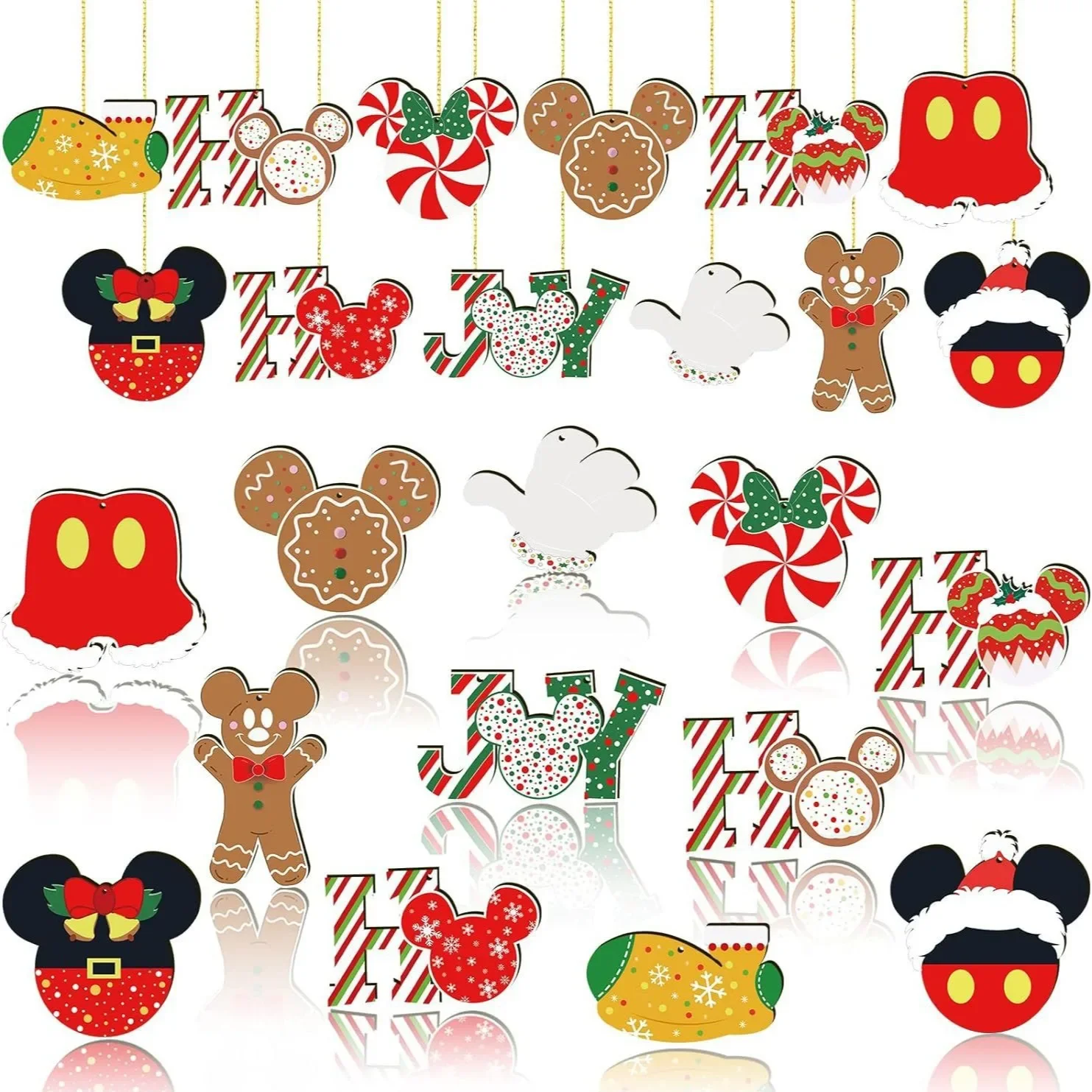 

12pcs Disney Mickey Mouse Christmas Tree Drop Ornaments Wooden Cute Home Holiday Party Decor Pendant New Year Xmas Hangings Gift