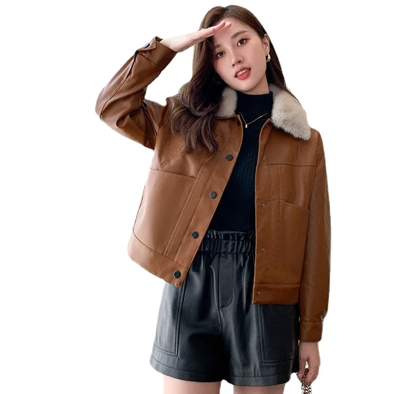 ZXRYXGS зимнее пальто из искусственной кожи с плюшевой подкладкой новинка 2023
