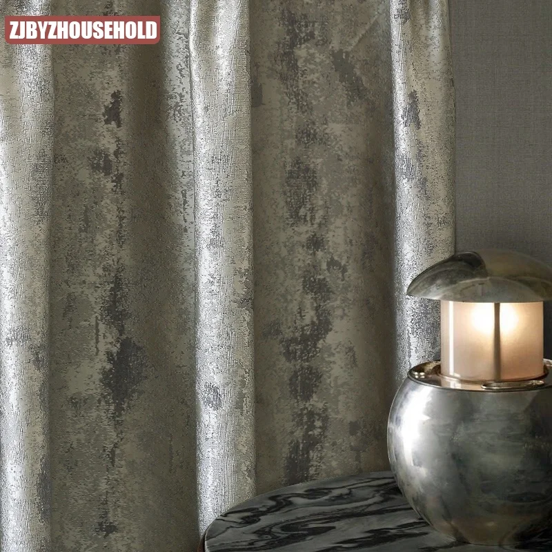 

Dutch Velvet Art Bronzing Grey Cloth Curtains for Living Room Modern Solid Color Blackout Window Drapes for Bedroom X-HM704#VT