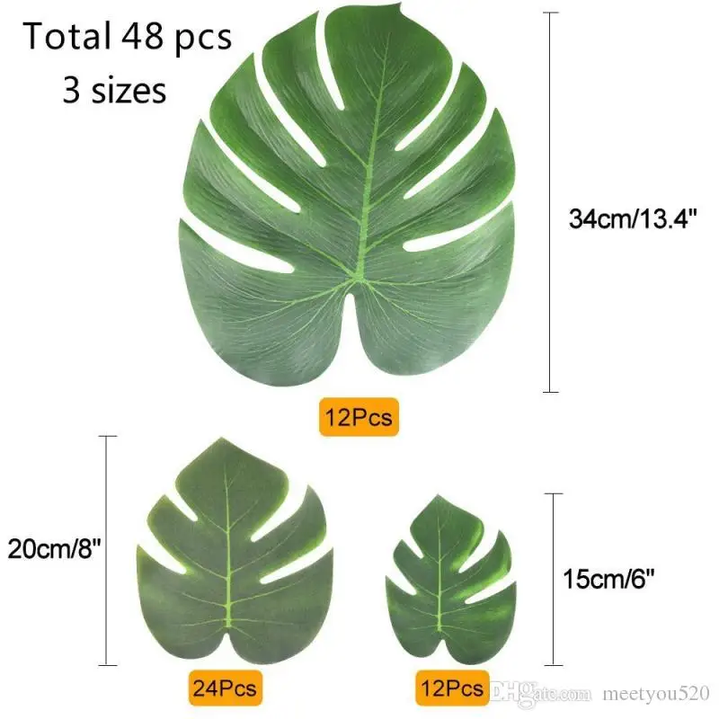 

48 Pcs Tropical Party Decor Artificial Plant Tropical Palm Leaves Simulation Leaf For Hawaiian Luau Safari Party Jungle Beach Th