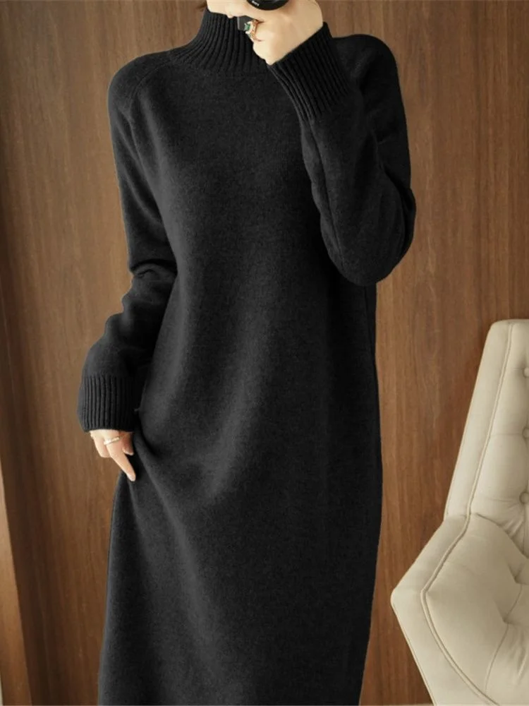 

Новинка 2023, корейский женский кашемировый свитер, платье с круглым вырезом, высококачественный теплый пуловер до колена, ZY7480