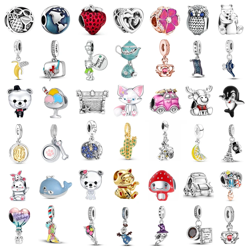 

New Fashion Charm Original Cute Strawberry Cactus Whale Trolley Beaded Fit Original Pandora Ladies Bracelet Jewelry Accessories
