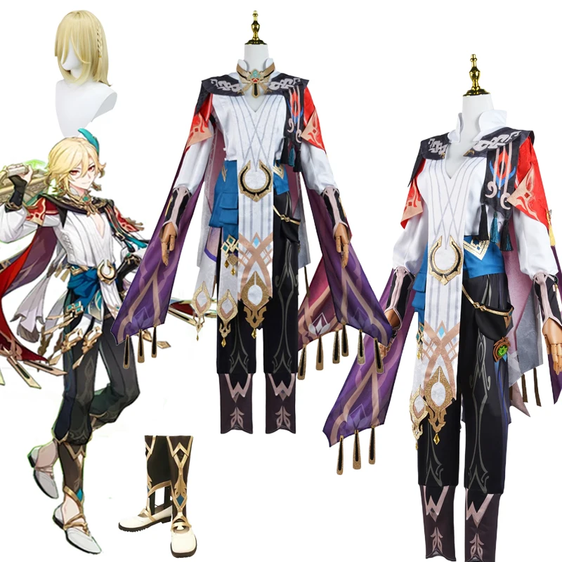 Genshin Impact Kaveh Косплей Костюм Полный Комплект Мужской Игровой Наряд С Перьями