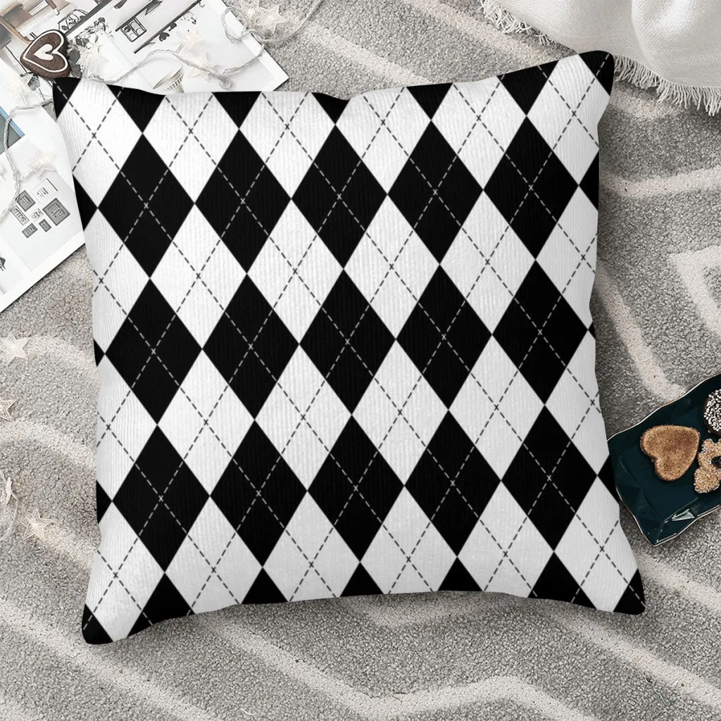 

Black and white Argyle Pattern Throw Pillow Case Geometric Patterns Short Plus Cushion Covers Home Sofa Chair Decorative