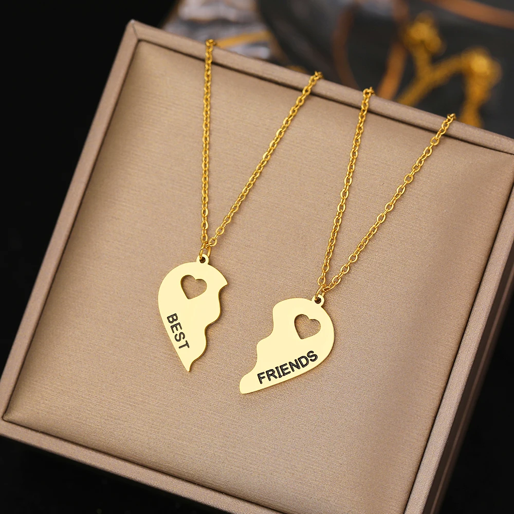 Stainless Steel Necklaces Romantic Heart Best Friends Good Friend Friendship Pendants 2 Pcs/ Set Necklace For Women Jewelry Gift