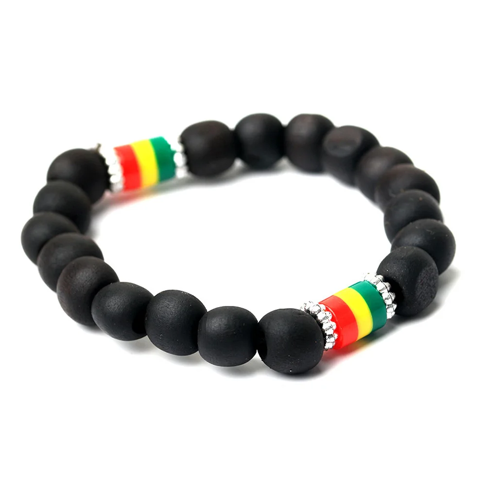 

Natural black wood beads red yellow green flag bracelet men and women couple homosexuality bracelet jewelry wholesale