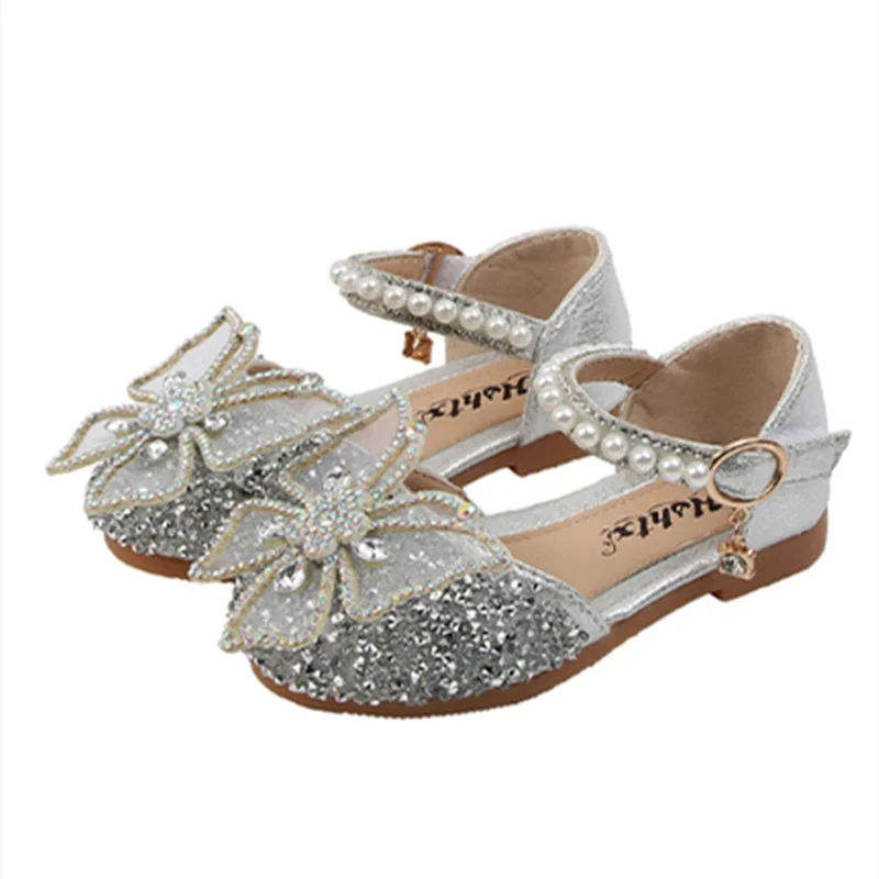 

Children Closed Toe Shoes Buckle Strap Diamond Butterfly Bling Sandals For Girls Princess Stylle Soft Sole Flats Summer Footwear
