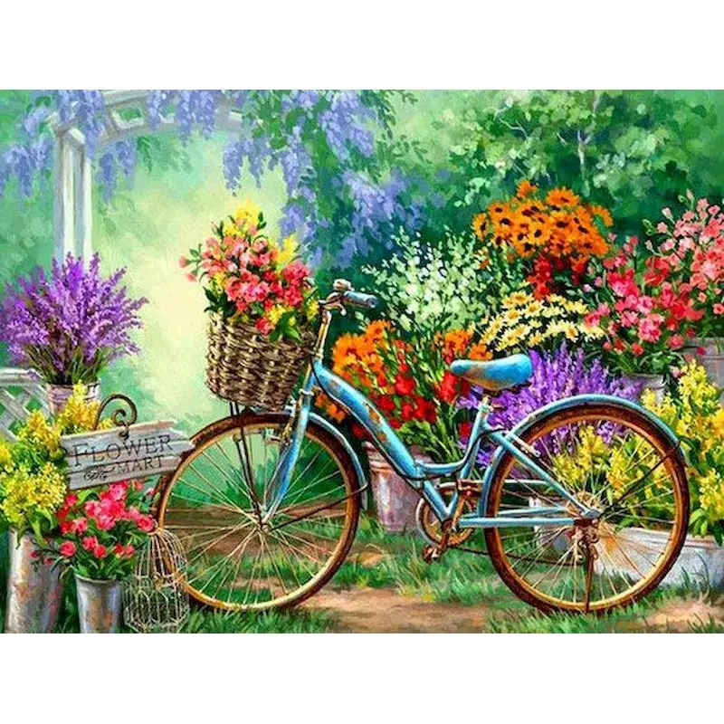 

GATYZTORY картина маслом с велосипедом и цветком по номерам, наборы для взрослых и детей, уникальный подарок ручной работы, Раскраска по номерам,...