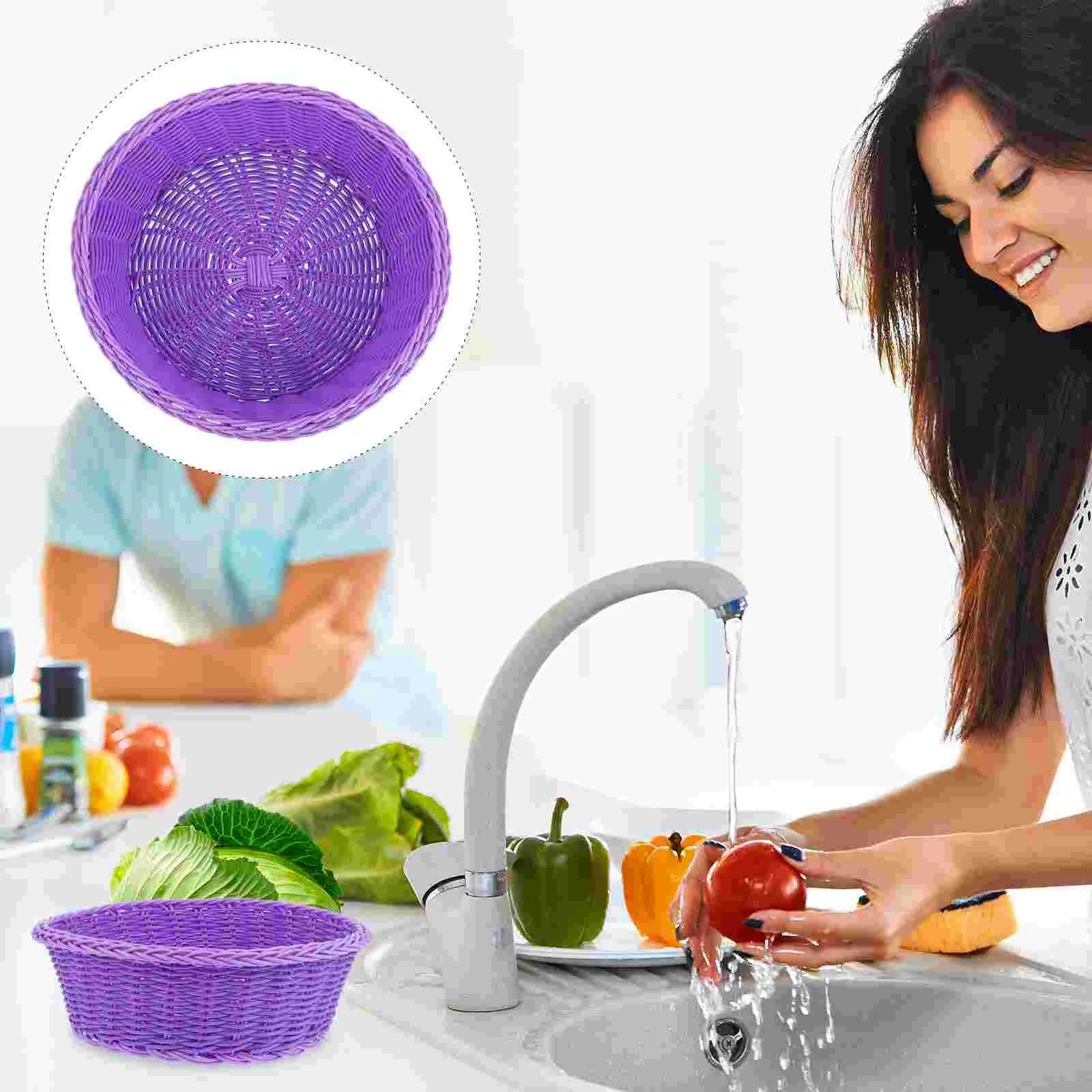 

Basket Storage Fruit Woven Wicker Serving Baskets Bread Rattan Vegetable Displayseagrass Straw Traysundries Tabletop Box