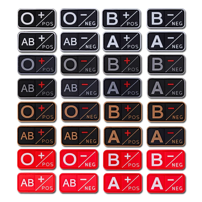 

A AB O B+POS Blood Type Stamp PVC Soft Glue Blood Type Strip Tactical Identification Velcro 3D Rubber Patch Clothing Patch Logo