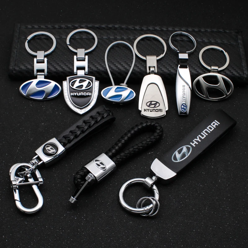 

3D Metal+Leather Car Keychain KeyRings For Hyundai Solaris I30 Getz Elantra I 40 Sonata Creta Ioniq Tucson Accent Accessories